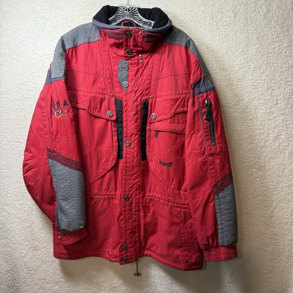 Vintage Marker USA Ski Winter Jacket Hood Mens Red Black Size XL